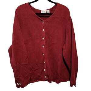 C.J. Banks Womens Burgundy Button-Up Cardigan Sweater 2X Ramie/Cotton Blend